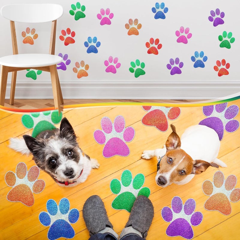 ReliThick 30 Pcs Paw Print Floor Decal 7.5" Large Pawprints Wall Cling Self Adhesive Footprint Floor Cling Window Stickers Wall Decal for Bedroom Living Room Decor(Shiny Colorful) - Image 4